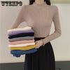 Утепленный теплый свитер женский полувысокий воротник вязаный свитер женский осенне-зимний приталенный с оборками пуловер с длинным рукавом вязаный свитер топ