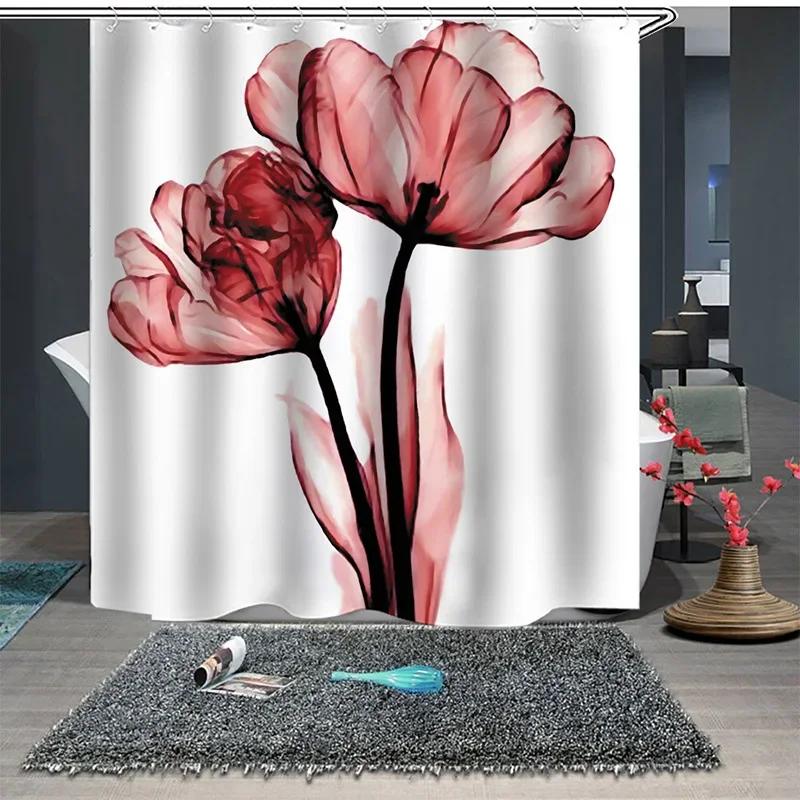New Product Flower Series High-end Shower Curtain Colourful Printing Polyester Waterproof Shower Curtain Shower Curtain Bathroom
