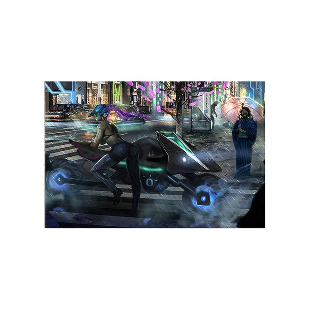 Будущее научно-фантастическое искусство киберпанк постер ночной городской уличный пейзаж холст картина спортивная машина настенная живопись для домашнего декора комнаты