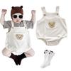Waffle Rompers Overalls Baby Bear Patch Pockets Baby Cotton Overalls Clothes Coveralls Nursery School Baby Shower Brothers Sisters Summer Clothes