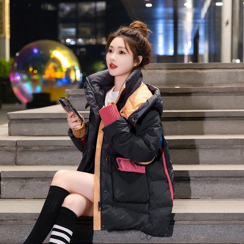 Зимнее модное хлопковое пальто свободного кроя с цветными блоками для зимы