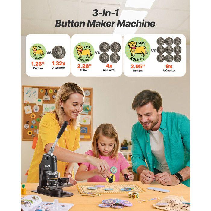 Machine à Badges-VEVOR-3-en-1 32/58/75 mm-avec 300 Kits de Consommables-pour DIY Épinglettes-Noir