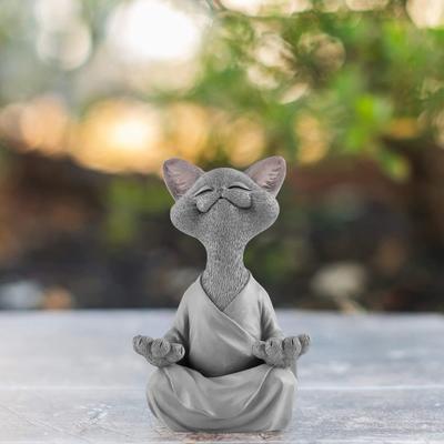 Причудливая серая фигурка кота Будды, медитация, йога, коллекционный декор «Счастливый кот»