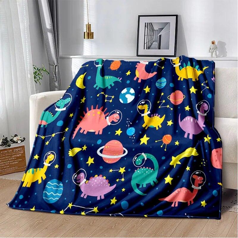 Cartoon Dinosaur Space Cute Dino Children Soft Plush Blanket,Flannel Blanket Throw Blanket for Living Room Bedroom Bed Sofa Kids