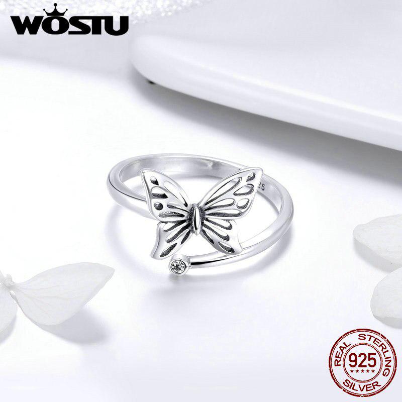 WOSTU Ажурные кольца на палец бабочки из стерлингового серебра 925 пробы для женщин, кольцо для вечеринки Grilfriend