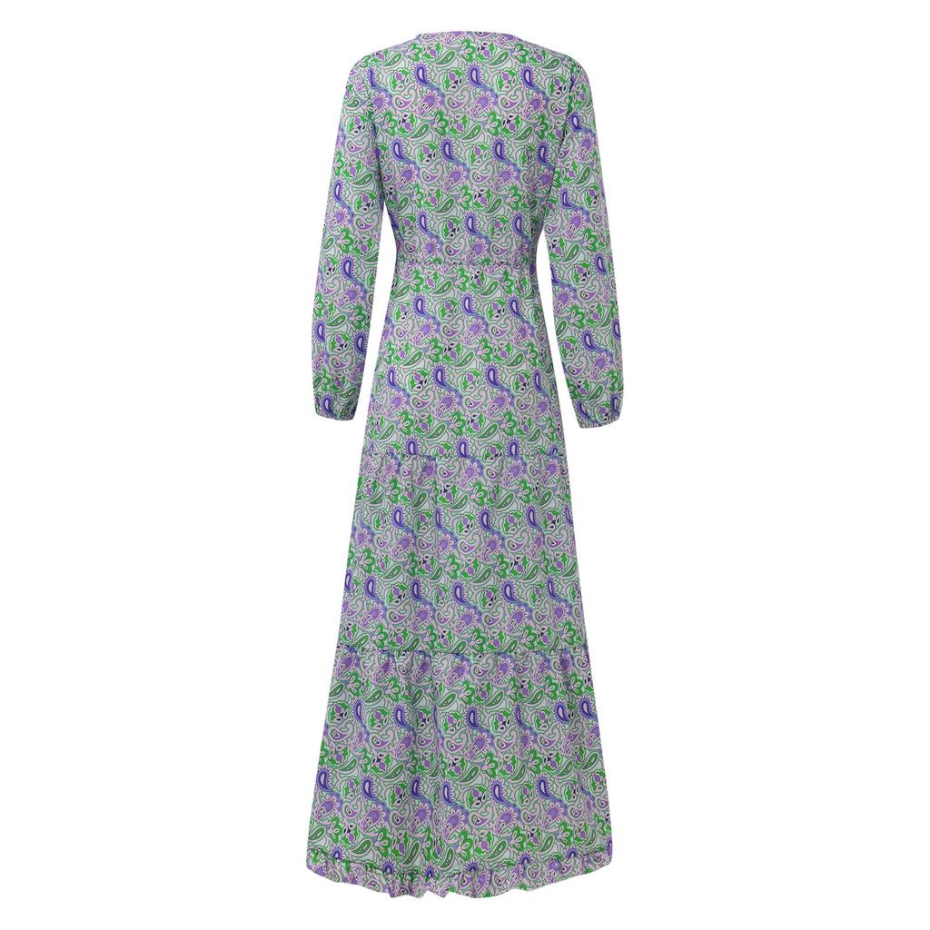 Женское сексуальное длинное платье с v-образным вырезом и богемным принтом на весну, лето и осень