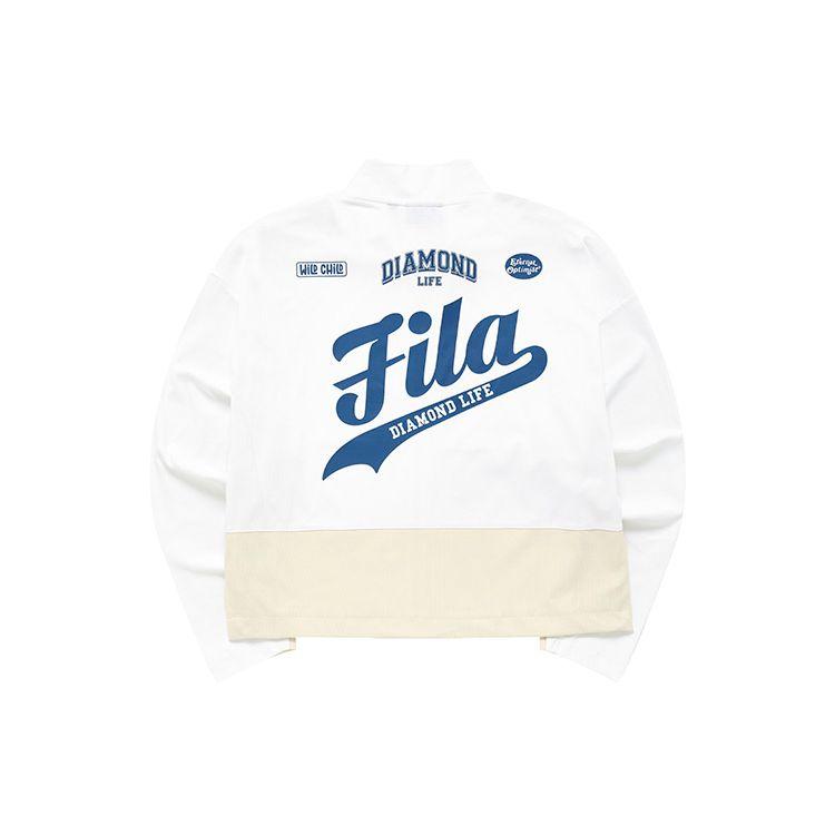 Fila Fusion Цветные блоки Retro Sports с принтом логотипа, воротник-стойка, вязаная куртка с длинным рукавом, женские куртки, белый, розовый T11W232502F-IV