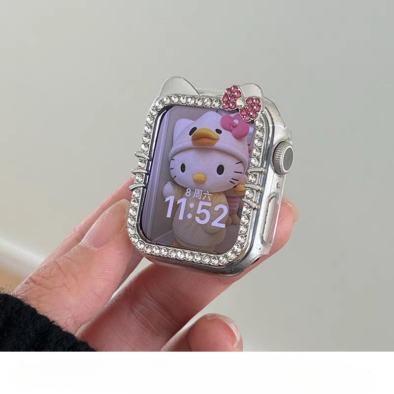 Полый Блестящий Мультяшный PC Чехол Для Часов Apple Watch Серии 987654321 40/41Мм Девочки Подарок Для Iwatch 44/45ММ Защитная Крышка