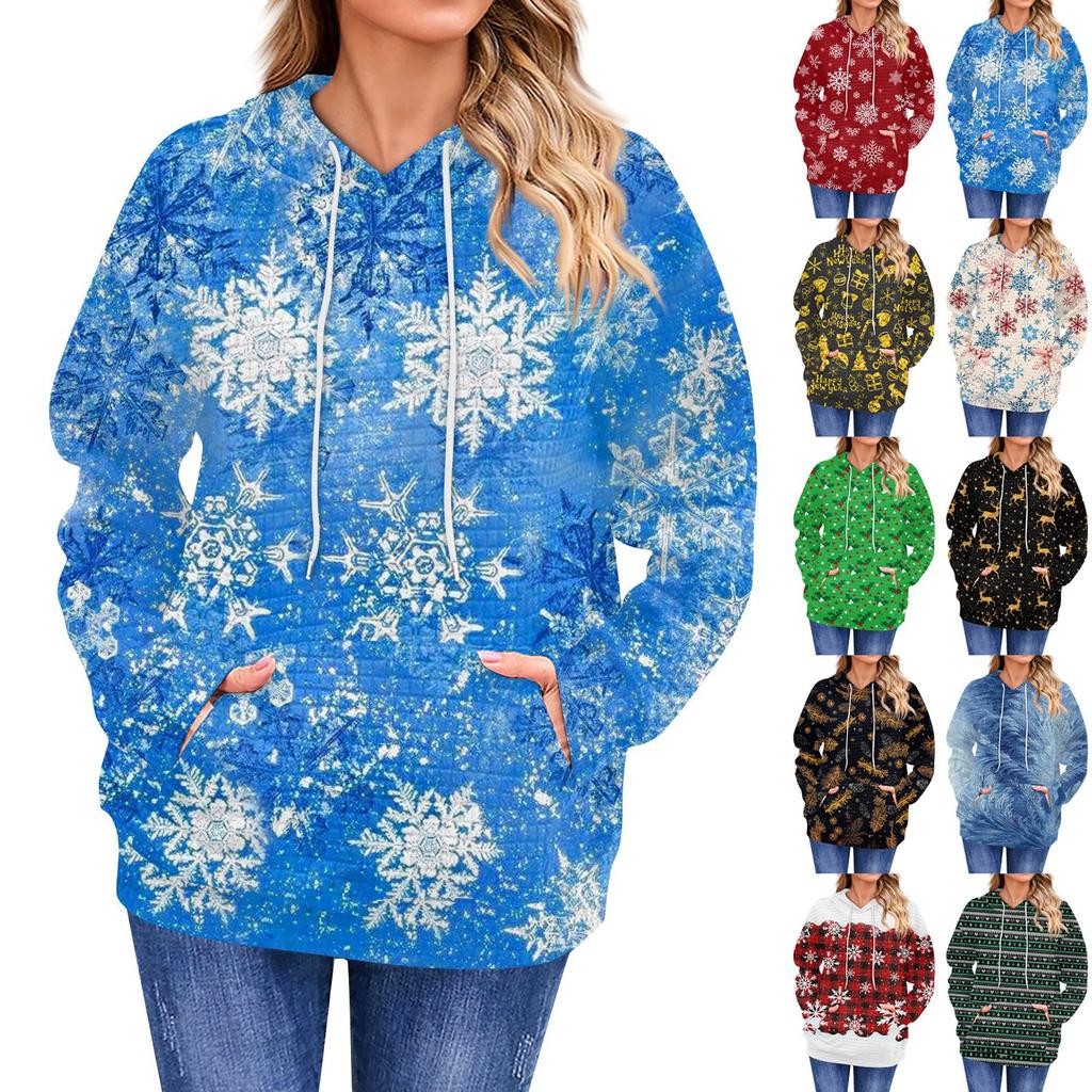 Женская повседневная толстовка с длинным рукавом и принтом «Снег», свободный пуловер с капюшоном