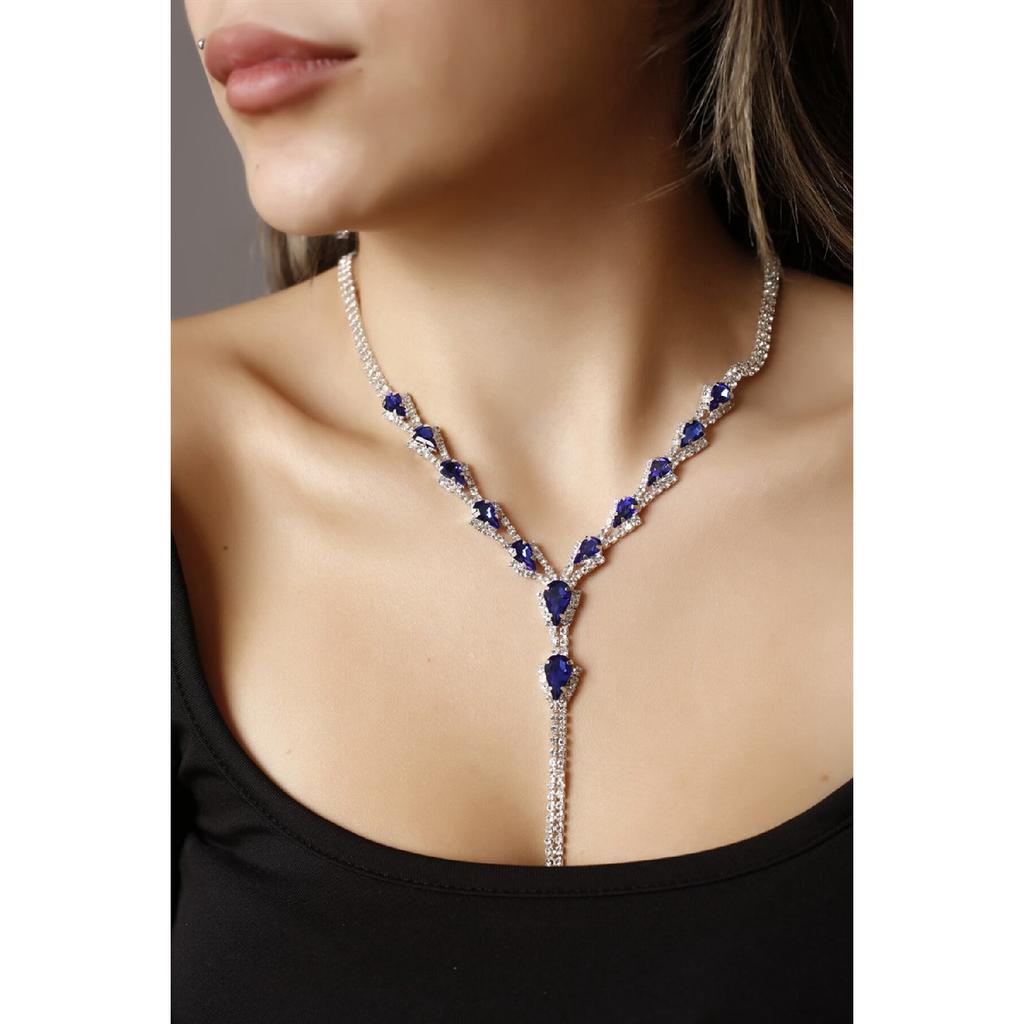 Посеребренное серебряное ожерелье, серьги и браслет с каплевидным камнем, набор из 3-х штук для приглашения на свадьбу и помолвку Abiy