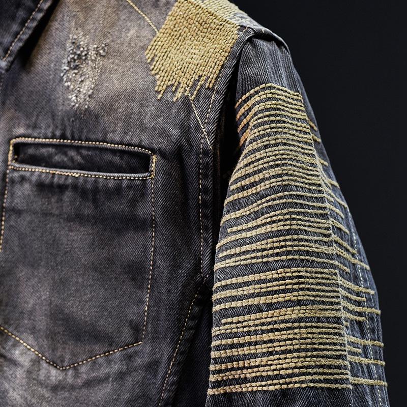 Весна и Осень Новая Японская Свободная Ретро Старая Индивидуальность Тяжелая Вышитая Куртка Деним Мужская Куртка