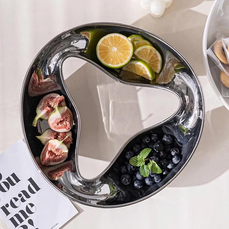 Однотонный круглый керамический поднос для фруктов, закусок, поднос для орехов, чайный столик, поднос для конфет, десертная тарелка, бытовые креативные подносы для хранения