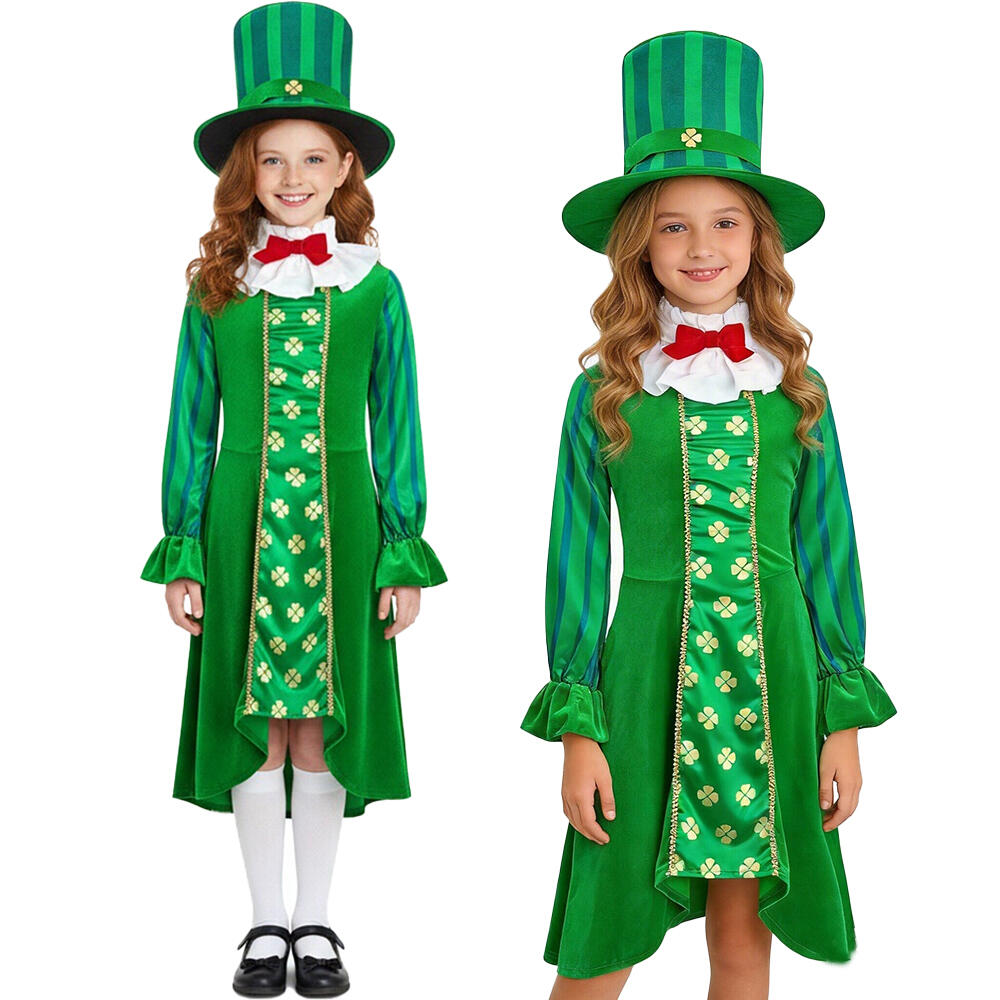 Irish Dress St Patrick's Day Party Costume Leprechaun Green Disguise Costume Dress Dress Hat Suit Mardi Gras Day Party Dresses