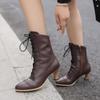 Women's High Heel Short Boots Solid Color Pointed Retro Carved Short Boots Autumn and Winter New Large Women