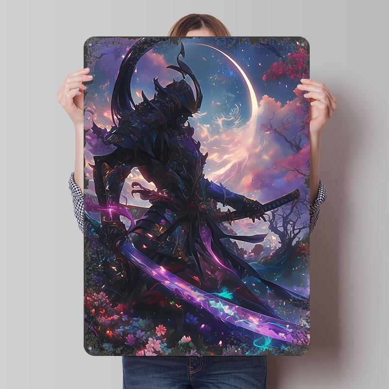 Samurai Warrior in a Fantasy World Tinplate Poster Customized Wall Art Vintage Retro Metal Signs for Home Decoration Luxury Room