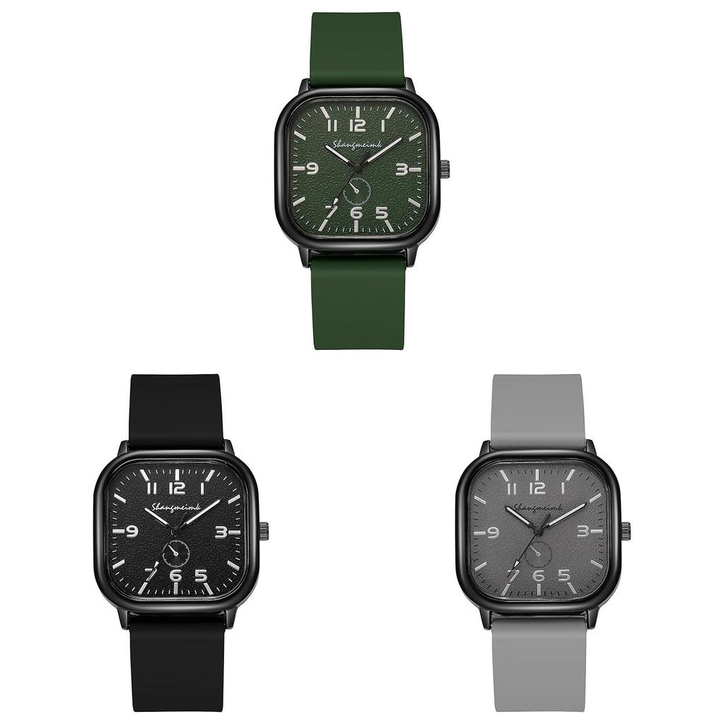 Men Fashion Square Shape Watch With Alloy Case And Silicone Band For Daily Wear