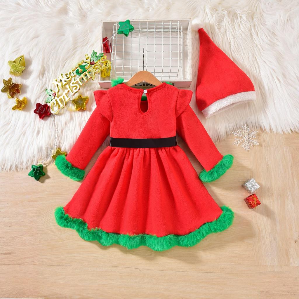 Girls Christmas Party Faux Patchwork Dress Costume