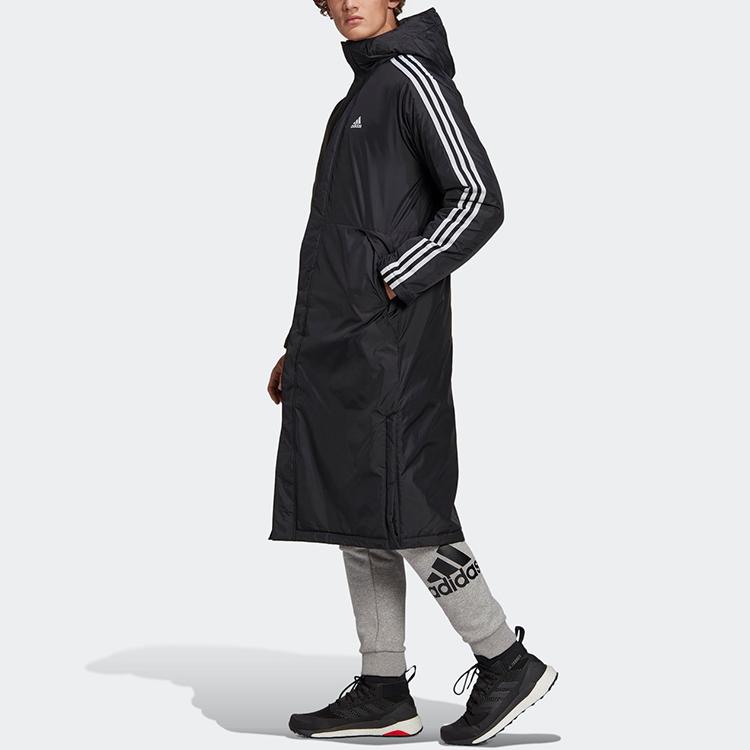 adidas Длинное утепленное пальто с боковым разрезом и принтом логотипа Мужская верхняя одежда черного цвета GF0000