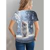 Футболка с принтом белой кошки, повседневный топ с круглым вырезом и короткими рукавами для весны и лета, женская одежда