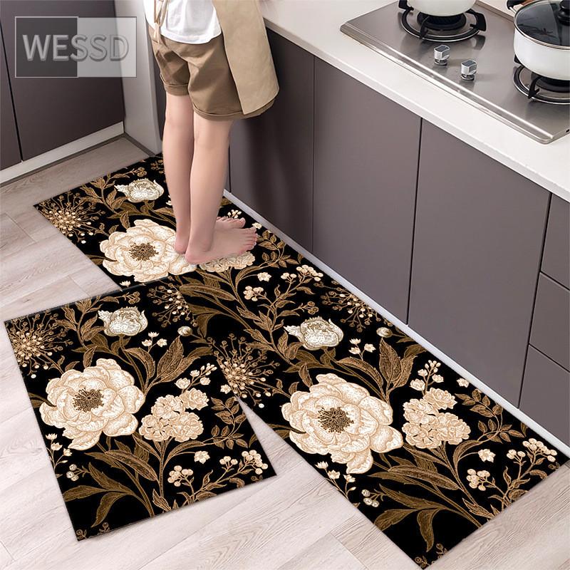 Retro Floral Rug For Kitchen Floor Chinese Style Flower Carpet Runner Home 40x60cm 40x120cm 2 Pieces Laundry Mats Absorbent Non-slip Chair Mat
