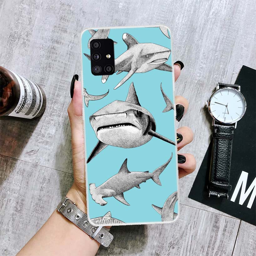 Ocean Monster Shark Swimming Phone Case For Samsung Galaxy A52 A32 A22 A12 A02S A50S A30S A51 A31 AA71 Note 20 Ultra 10 S10 Plus