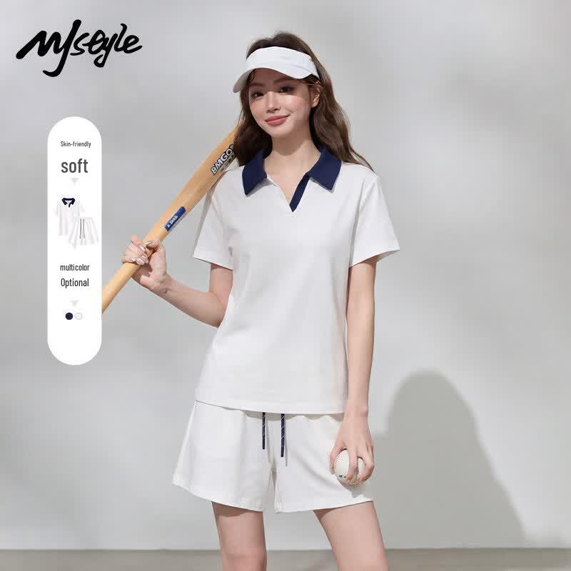 Комплект из футболки-поло и шорт в стиле MJ Color-block