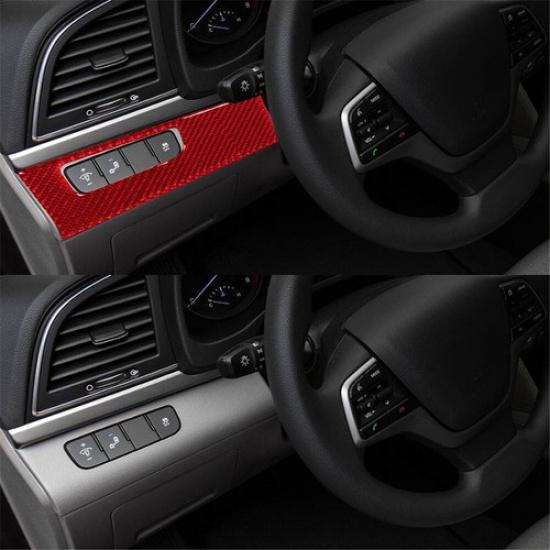 Red Carbon Fiber Interior Headlight Control Cover Trim For Hyundai Elantra