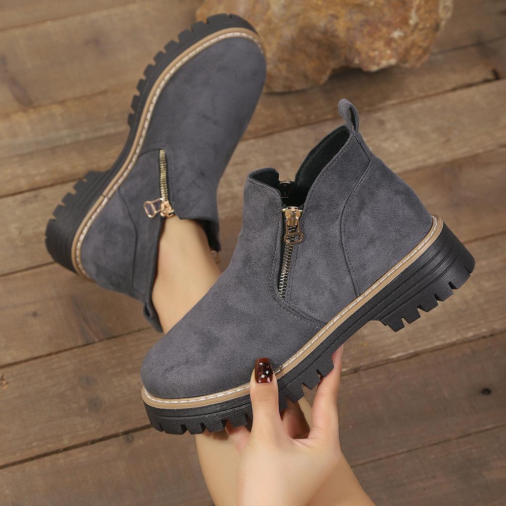 Year Round Head Side Zipper Martin Boots Short Boots Thick Heel New Autumn And Winter Large Size Women'S Short Boots Women'S