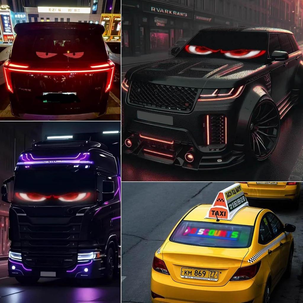 2 Pack Truck Window LED Screen Demon Eye Soft Screen Portable Car Sticker Flexible Screen APP Editable Car LED Flexible Screen