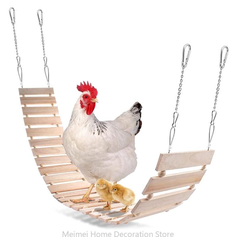 Chicken Toy Large Bird Swing Ladder Wooden Stand Perch Hanging for Poultry Rooster Hen Parrot Macaw Pecking
