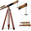Телескоп в морском стиле из черной кожи с латунным двухствольным деревянным штативом, напольный телескоп