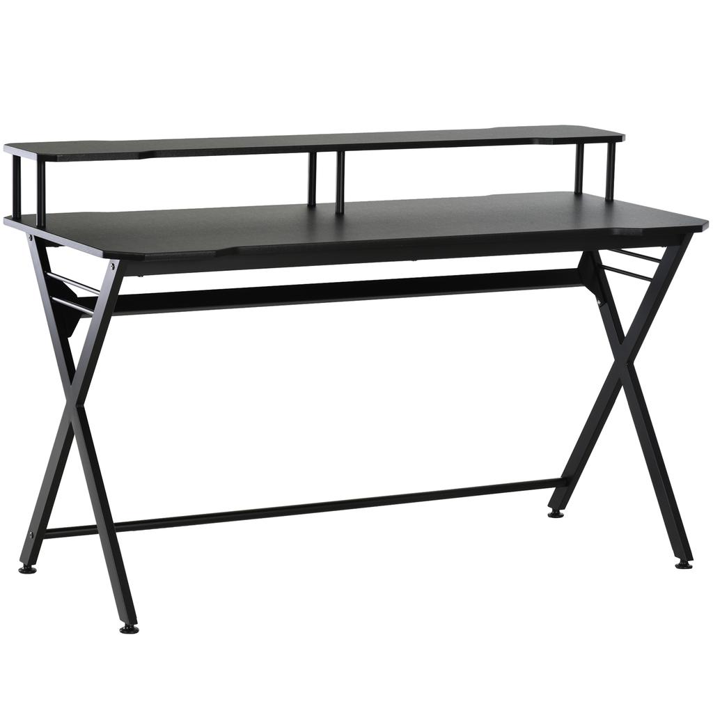 Gaming Desk Writing Racing Computer Table Workstation with Headphone Hook Curved Front Adjustable Feet for Home Office Use 140 x 60cm