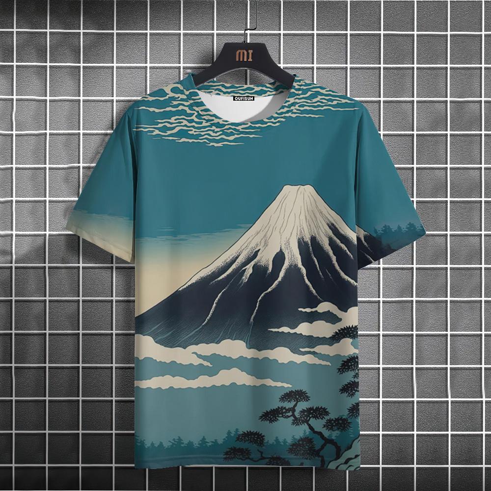 Мужская футболка с 3D-принтом Ukiyo-E, свитер с короткими рукавами, уличная футболка, свободная спортивная рубашка, повседневная мужская одежда больших размеров