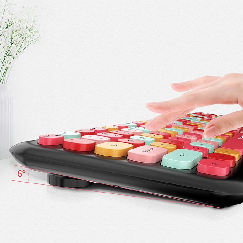 Mofii Беспроводная мышь и клавиатура, набор круглых клавиш, цветная клавиатура, женская офисная беспроводная клавиатура, полноразмерная клавиатура для пишущей машинки