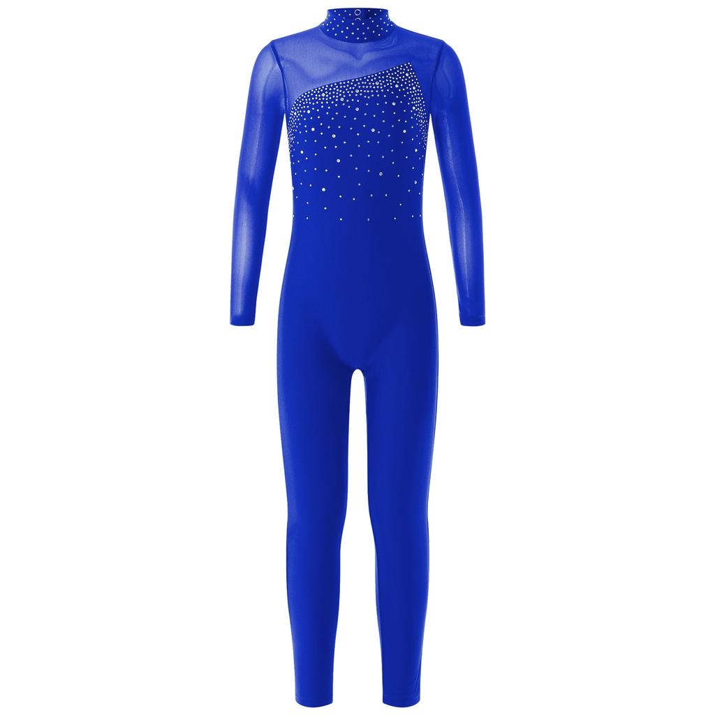 Children Girls Fashion Leotard Long Sleeve Round Collar Hollow Back Skating Performance Jumpsuit