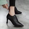 Women's Shoes Spring New Deep Mouth Single Shoes First Layer Embossed Plaid Leather Pointed Fashion High Heel Short Boots