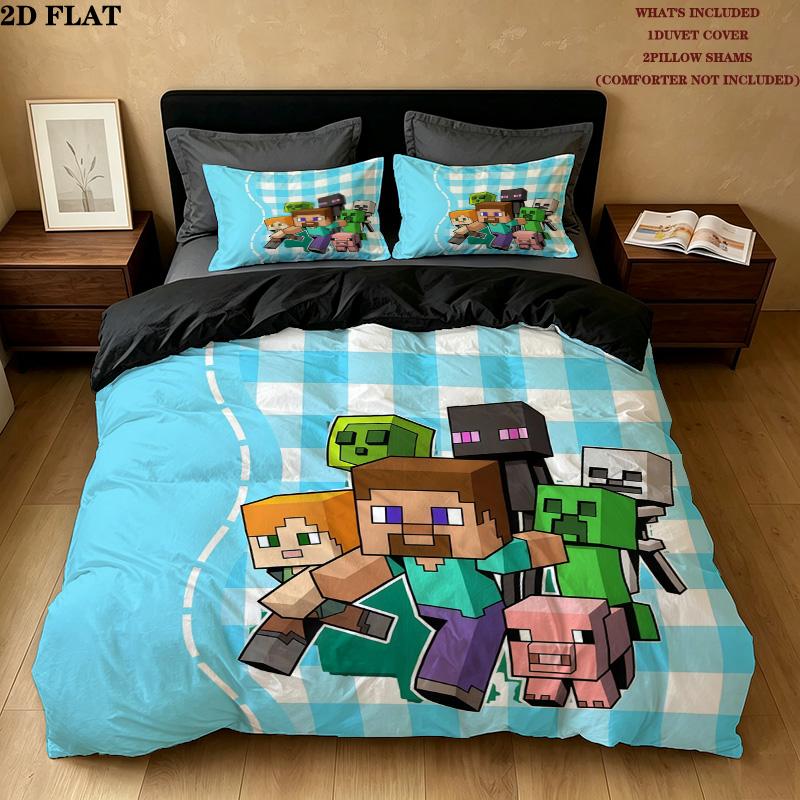 Minecraft Pattern Bedding Quilt Set Home Decoration Gift (1 * duvet cover + 2 * pillowcase without core)