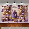 2D Purple Gold Luxury Birthday Backdrop Banner 8ft Wide Happy Birthday Party Decor Background
