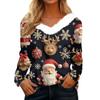 Женский длинный рукав рождественский принт вечеринка плюшевый воротник широкий повседневный V-образный вырез топ