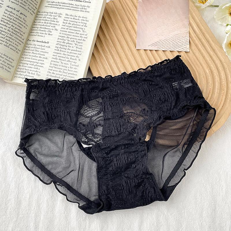 Women's Sexy Lace Hollow Fun Gauze Bubble Pants Cotton File Underwear