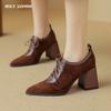 New Spring/Autumn Women Pumps Split Leather Shoes for Women Pointed Toe Chunky Heel Women Pumps Lace-up Shoes High Heel Shoes