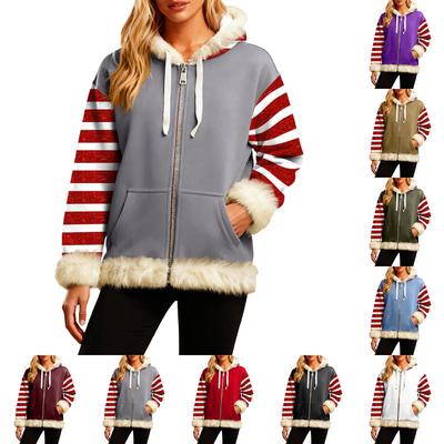 Женская Удобная Свободная Модная Повседневная Толстовка-Куртка с Длинным Рукавом, Карманами и Капюшоном с Полосатым Принтом