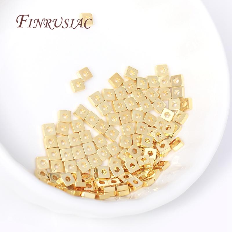 3 ММ Позолоченные 18K Плоские Квадратные Разделительные Бусины Для Нанизывания, Разделители, Аксессуары Для Ручной Поделки DIY Изготовления Украшений