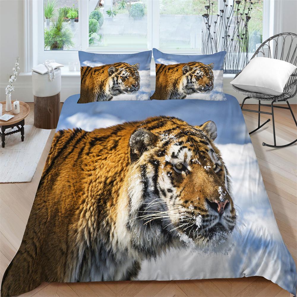 3D Tiger Printing Duvet Cover Set Luxury Bedding Cover Suit Children Teens Single Size Microfiber Comforter Cover Suit