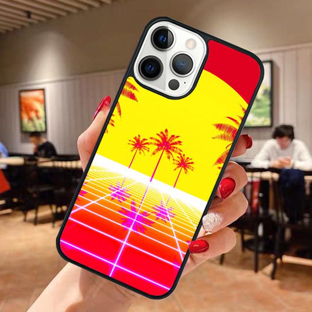 Чехол для телефона в стиле 80-х Retrowave с неоновыми пальмами для iPhone 17 Air 13 12 14 15 16 Чехол для Apple Pro Max Plus