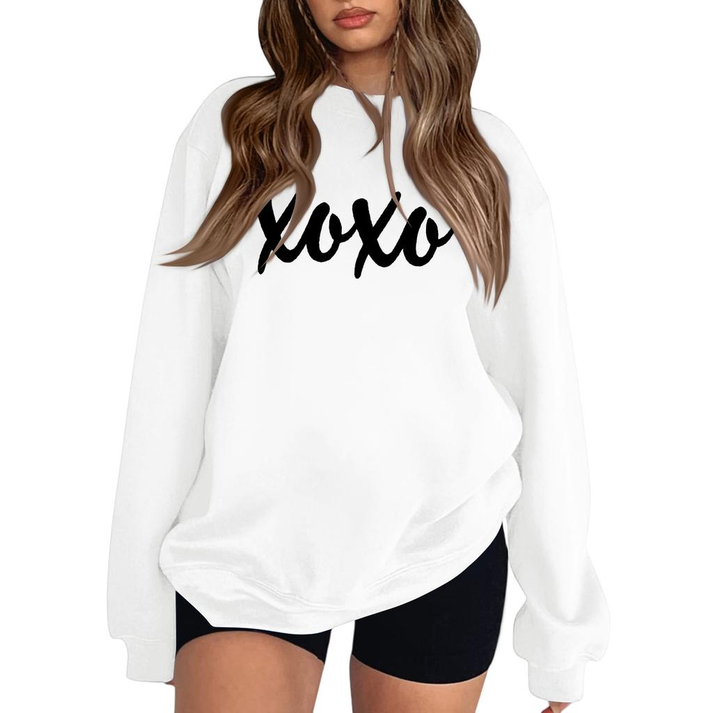 Женский модный свитшот с круглым вырезом, длинными рукавами, однотонный, с буквенным принтом