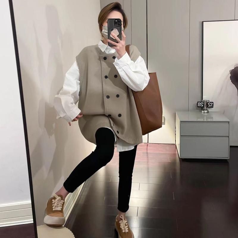 Большой размер пухлый мм 100 кг безрукавный вязаный жилет женский весенний дизайн Sense корейская версия свободный многослойный трикотажный тренд