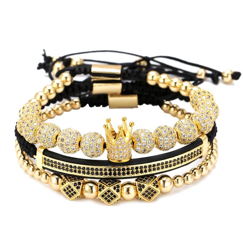 8Mm micro-inlaid zircon copper ball woven crown crescent geometric three-piece bracelet bracelet bracelet