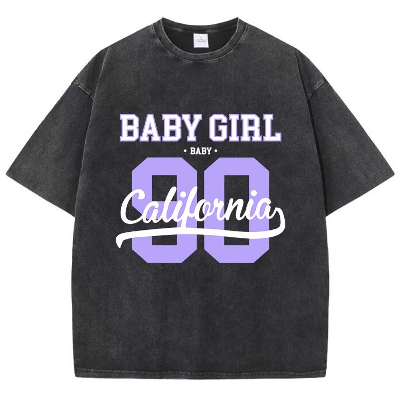 Футболки Street Womens Acid Wash 90 California Letter Printing Tees Oversize Crewneck Cotton Short Sleeve Female Clothes