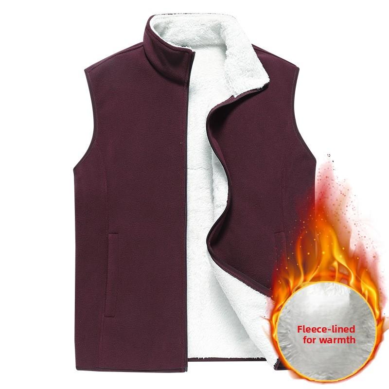 Осень Зима Новый Мужской Жилет на Флисовой Подкладке Однотонный Повседневный Безрукавный Пиджак Мужской Большого Размера Утепленный Теплый Флис